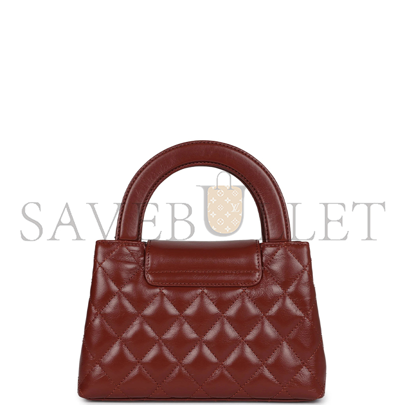 Ch*el master brown quilted calfskin mini kelly brushed gold hardware as4416 (19*13*7cm)